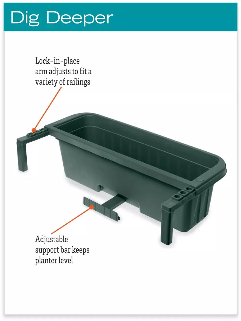 Adjustable Self-Watering Railing Planter, 24" - Image 6